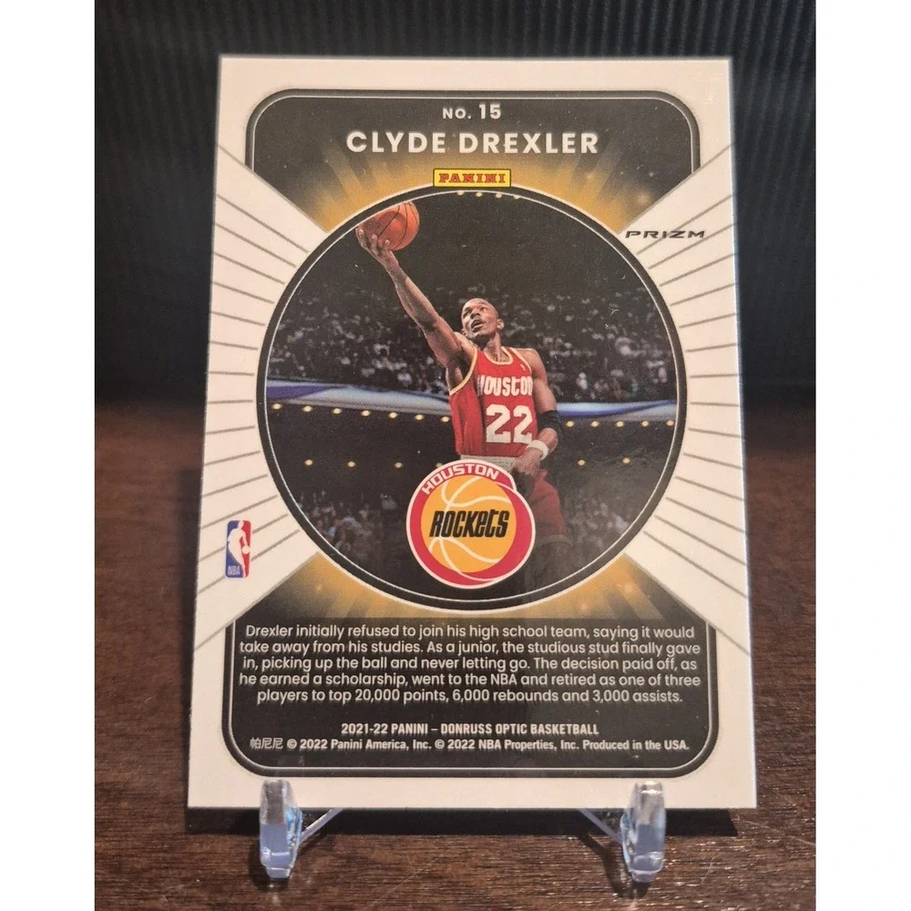 2021-22 Panini Donruss Optic Winner Stays Clyde Drexler #15 Silver Holo Prizm